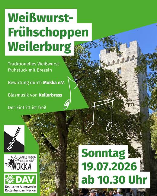 Einladung zum Weißwurst-Frühschoppen auf der Weilerburg, 19.07.2026