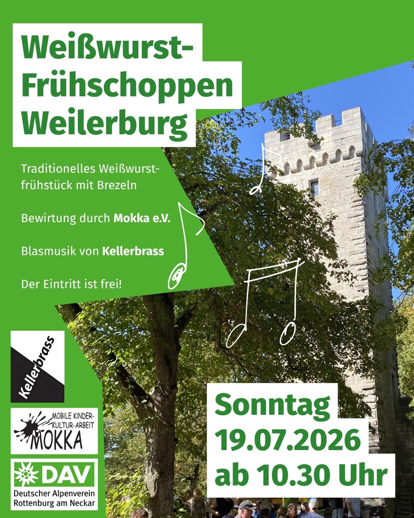 Einladung zum Weißwurst-Frühschoppen auf der Weilerburg, 19.07.2026